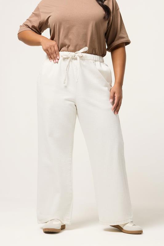 YOURS Curve Cream Pull On Wide Leg Jeans