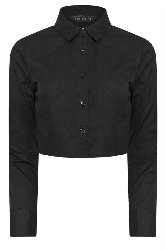 PixieGirl Petite Women's Black Long Sleeve Cotton Cropped Shirt | PixieGirl 6
