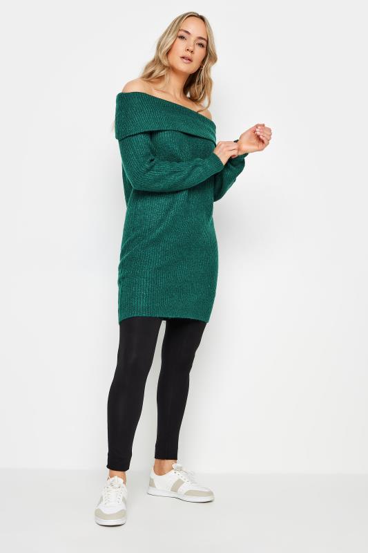 LTS Tall Womens Dark Green Bardot Mini Jumper Dress | Long Tall Sally 2