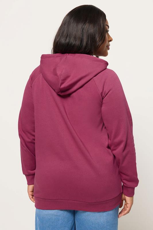 YOURS Plus Size Burgundy Red Zip Through Hoodie | Yours Clothing 2