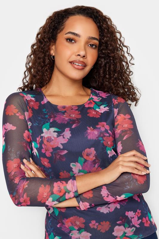 M&Co Pink Floral Print Mesh Long Sleeve Top | M&Co 4