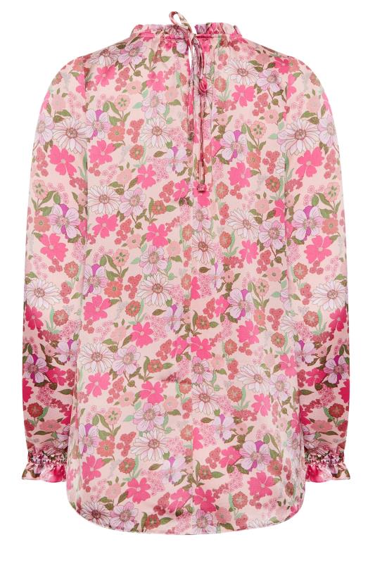 M&Co Pink Floral Print Frill Neck Blouse | M&Co 7