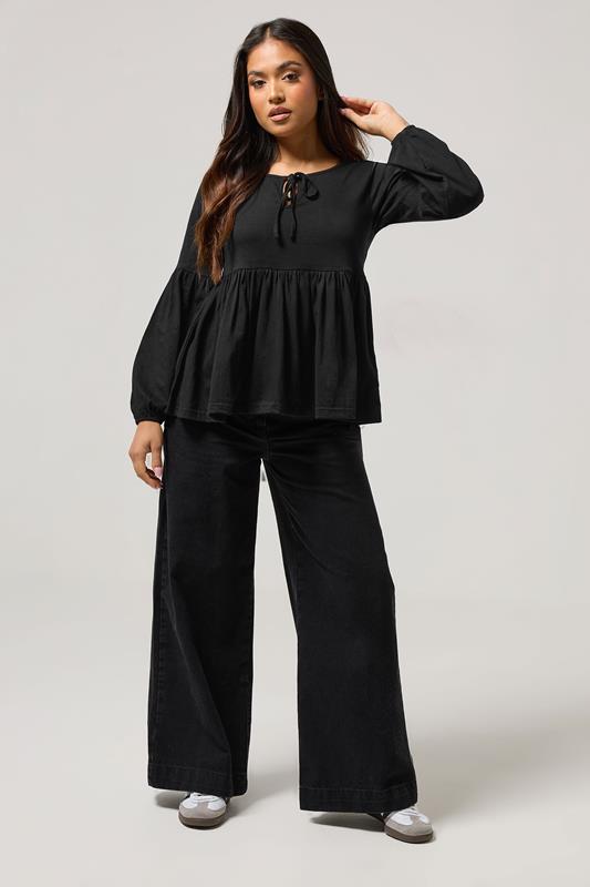 PixieGirl Petite Black Tie Front Cotton Smock Top
