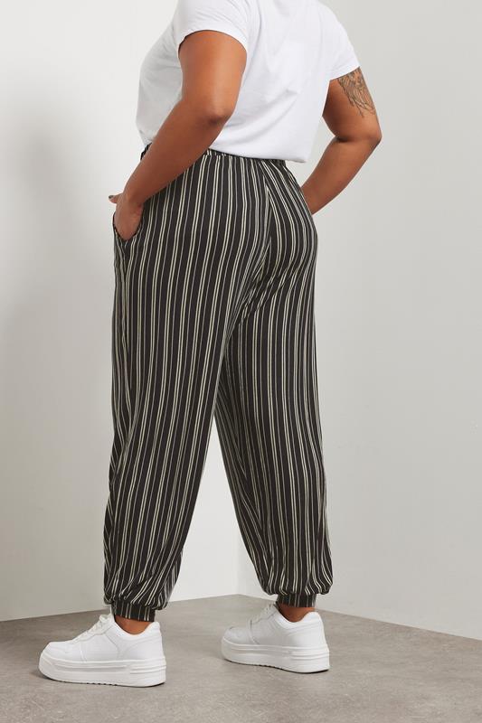 YOURS Plus Size Black Striped Jersey Cuffed Trousers | Yours Clothing 4