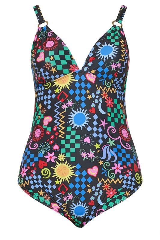 LIMITED COLLECTION Plus Size Black Mixed Print Swimsuit | Yours Clothing 6