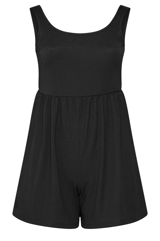 YOURS Plus Size Black Smock Textured Playsuit | Yours Clothing 5