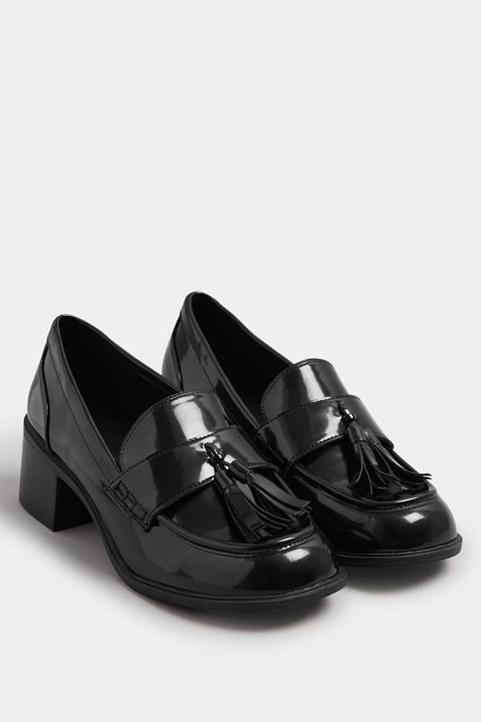Black Patent Heeled Tassel Loafers In Extra Wide EEE Fit