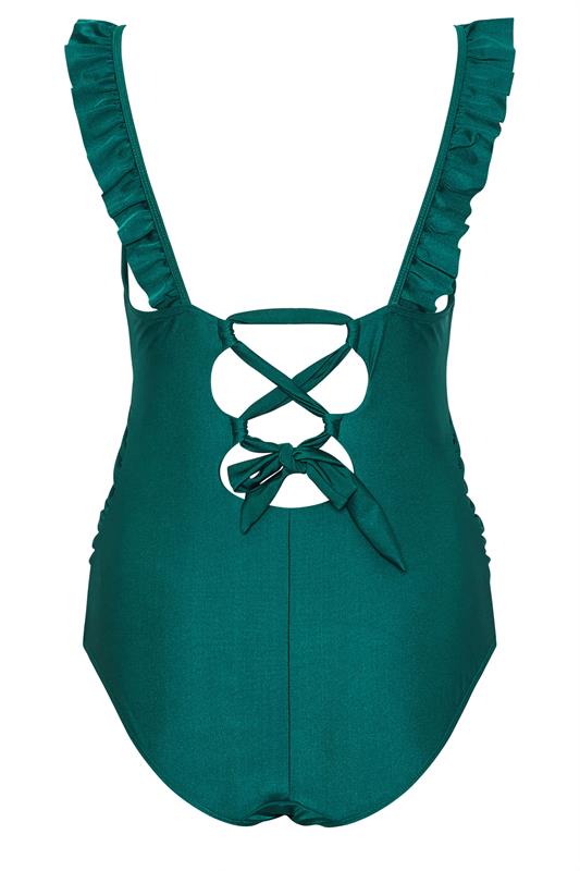 BUMP IT UP MATERNITY Plus Size Green Ruffle Tie Back Swimsuit | Yours Clothing 6
