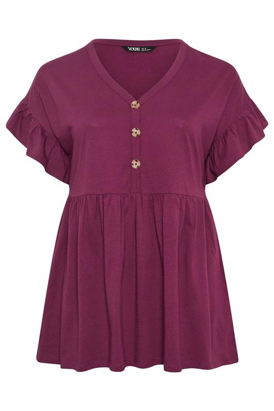 YOURS Plus Size Purple Peplum Button Top | Yours Clothing 5