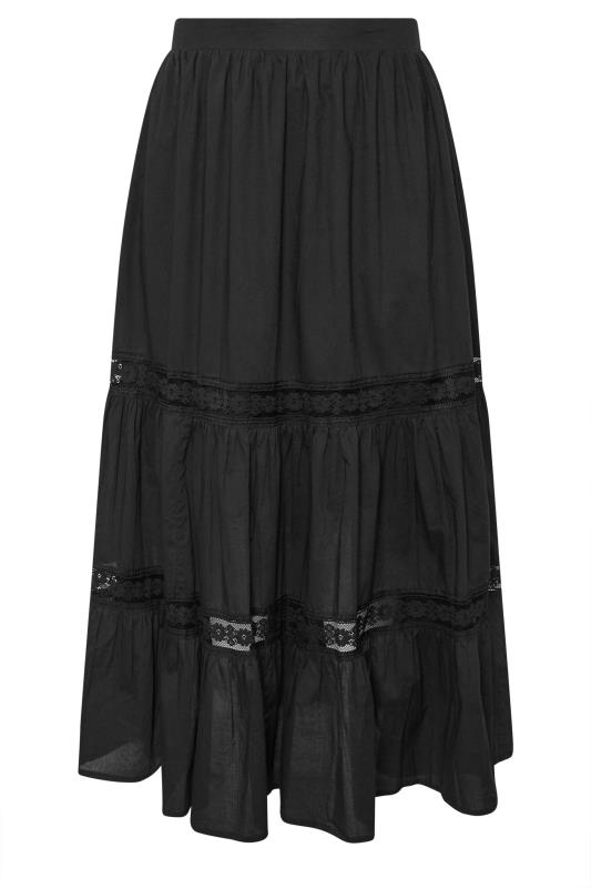 YOURS Plus Size Black Cotton Tiered Maxi Skirt | Yours Clothing 5