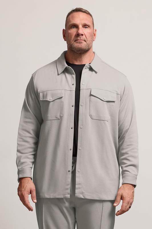 BadRhino Big & Tall Stone Grey Textured Jersey Shacket