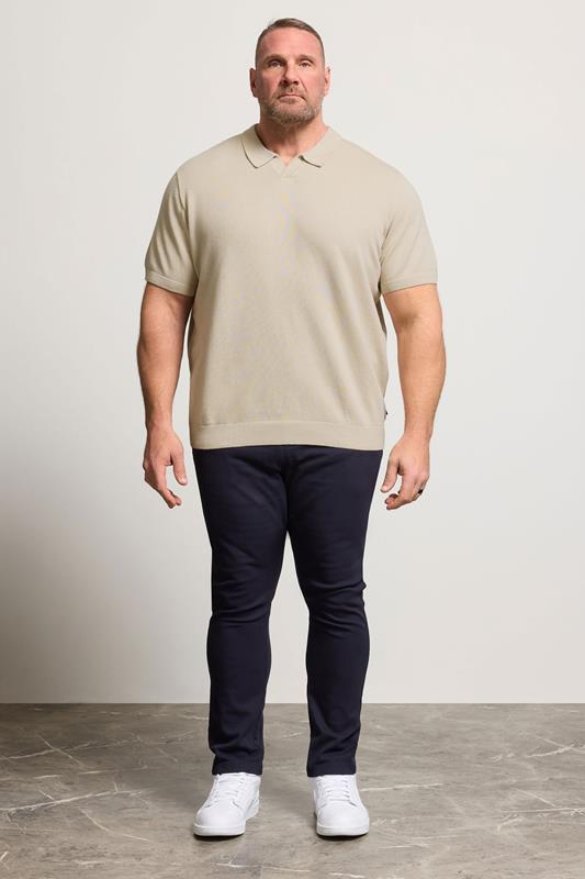 JACK & JONES Big & Tall Stone Brown Knitted Polo | BadRhino 1