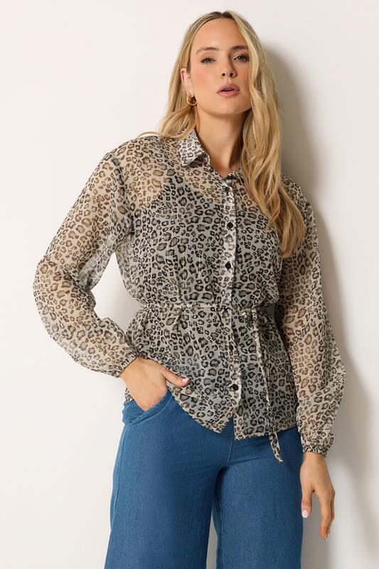 LTS Tall Women's Natural Brown Leopard Chiffon Shirt | Long Tall Sally 1