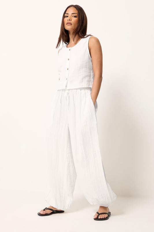 PixieGirl Petite White Cheesecloth Balloon Trousers