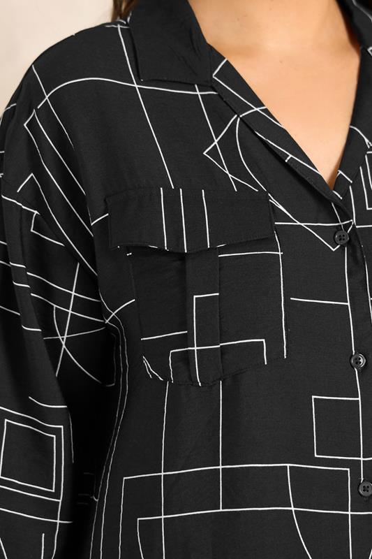 EVANS Plus Size Black Linear Print Utility Pocket Shirt | Evans  4