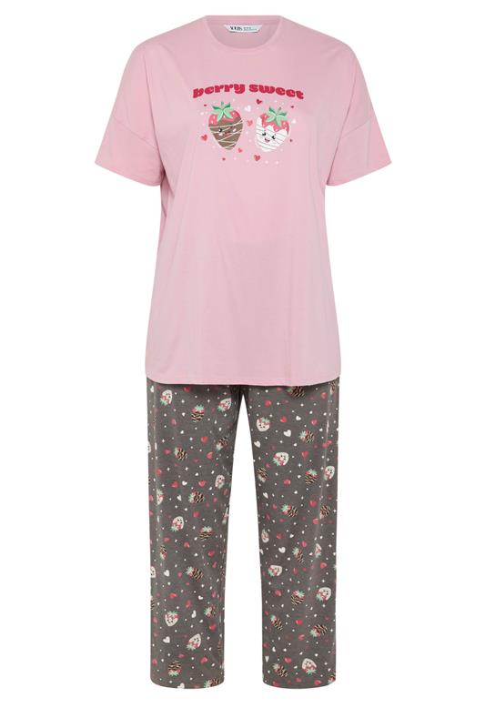 YOURS Plus Size Pink 'Berry Sweet' Wide Leg Pyjama Set | Yours Clothing 5