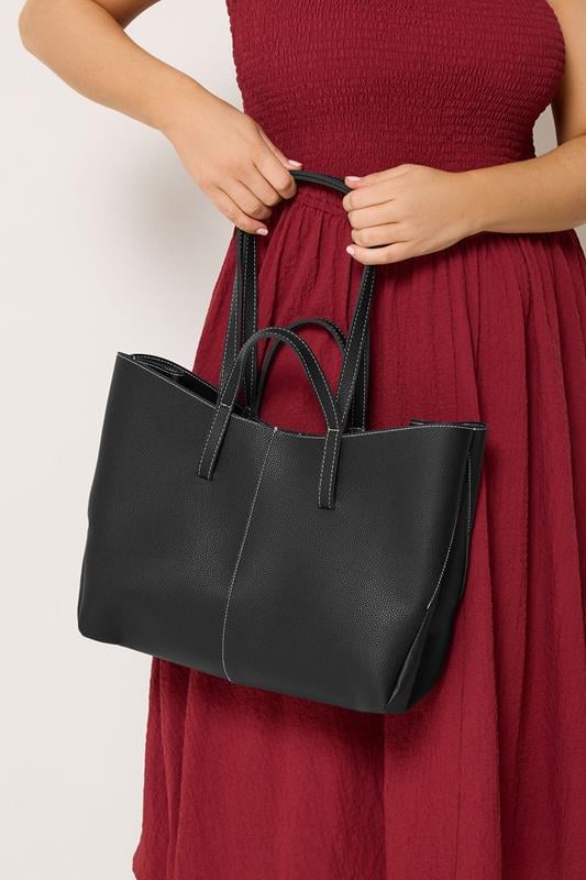 Black Faux Leather Slouchy Shoulder Bag | Yours Clothing 1