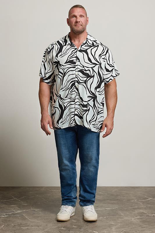 JACK & JONES Big & Tall Black & White Abstract Print Resort Shirt 1