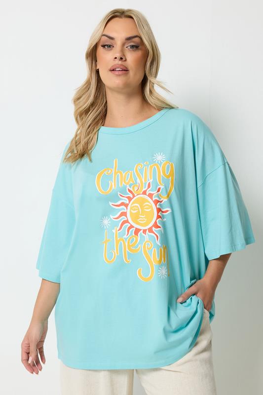 YOURS Curve Blue 'Chasing The Sun' Graphic T-Shirt