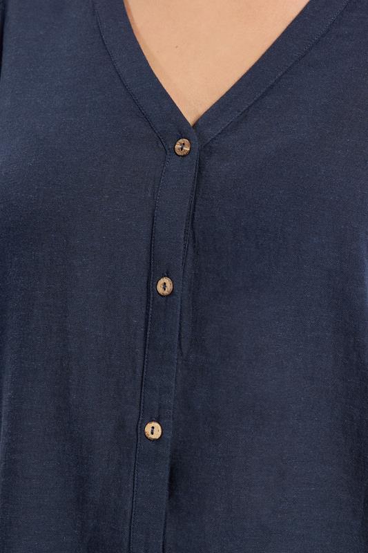YOURS Plus Size Navy Blue Button Through Linen Blouse | Yours Clothing 4