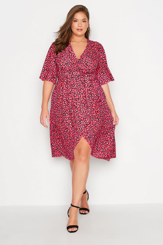 YOURS LONDON Plus Size Red Leopard Print Midi Wrap Dress | Yours Clothing 2