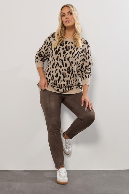 YOURS Curve Chocolate Brown Faux Suede Leggings