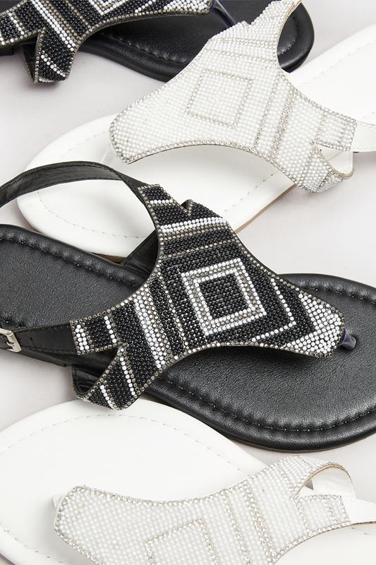 LTS Black Beaded Ankle Strap Sandals In Standard Fit | Long Tall Sally 6