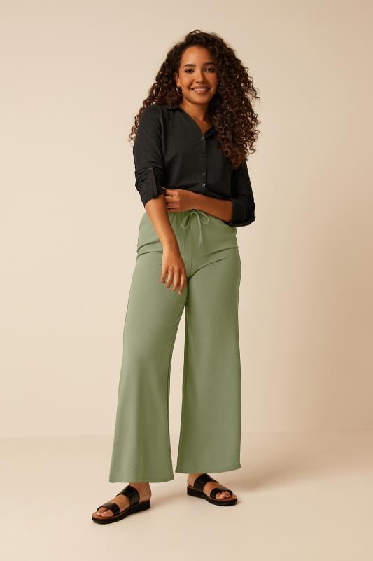 Women's  M&Co Khaki Green Crepe Wide Leg Trousers