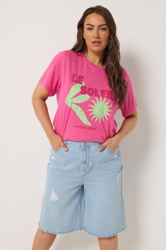 YOURS Plus Size Bleach Blue Denim Ripped Jorts | Yours Clothing 1