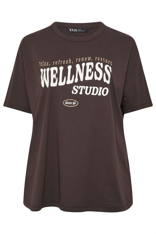 YOURS ACTIVE Plus Size Chocolate Brown 'Wellness Studio' T-Shirt | Yours Clothing 5