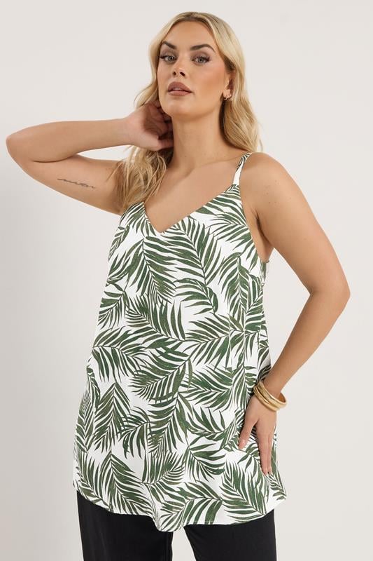 YOURS Curve Sage Green Palm Leaf Linen Vest Top