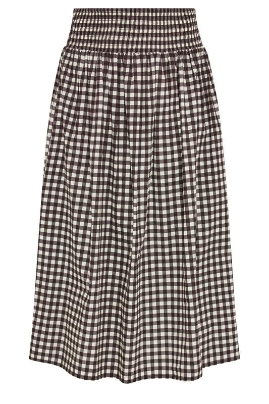YOURS Plus Size Chocolate Brown Gingham Maxi Skirt | Yours Clothing 5