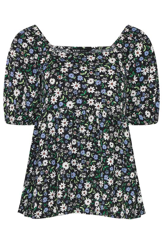 YOURS Plus Size Black Ditsy Floral Peplum Top | Yours Clothing 5