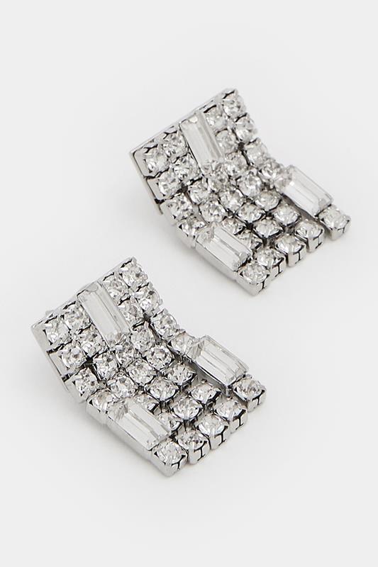 Silver Tone Diamante Square Earrings | Yours Clothing 4