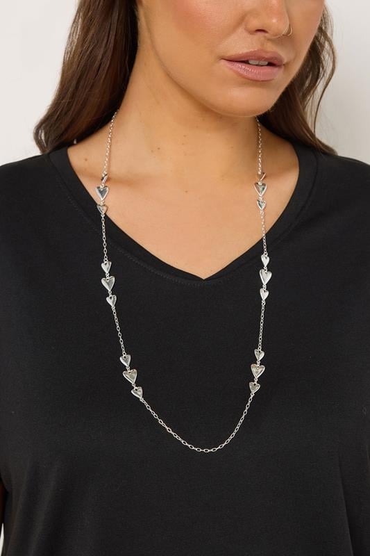 Silver Tone Long  Triple Heart Necklace | Yours Clothing 1
