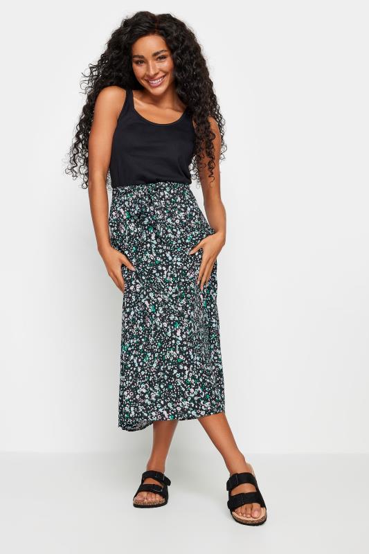 M&Co Petite Black Ditsy Floral Print Belted Midi Skirt | M&Co 1