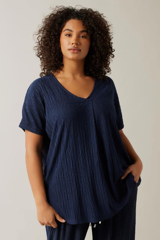 EVANS Plus Size Navy Blue Plisse Pleat Front Top | Evans 1