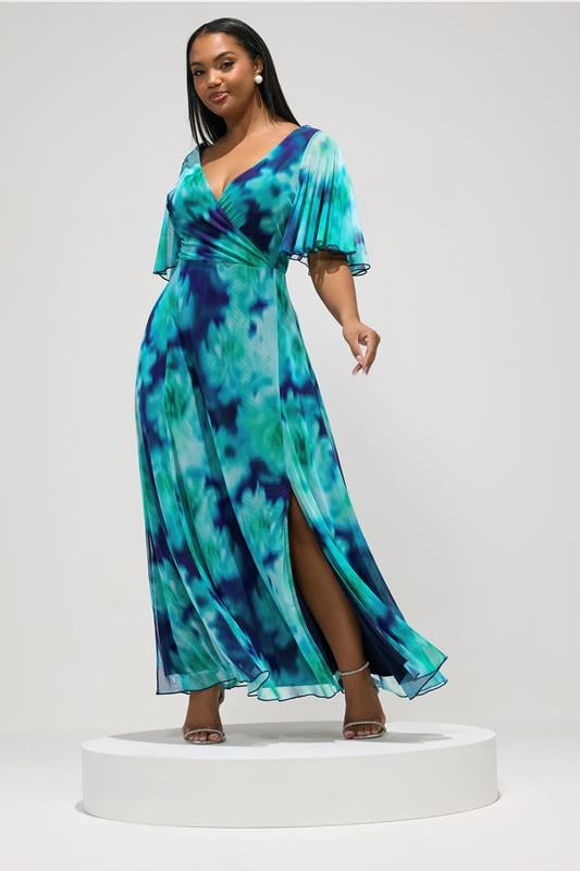 YOURS LONDON Curve Mint Green Blurred Abstract Mesh Dress