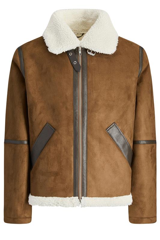 JACK & JONES Big & Tall Cognac Brown Aviator Jacket | BadRhino 2