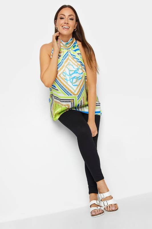 M&Co Lime Green Scarf Print Halter Neck Blouse | M&Co 2