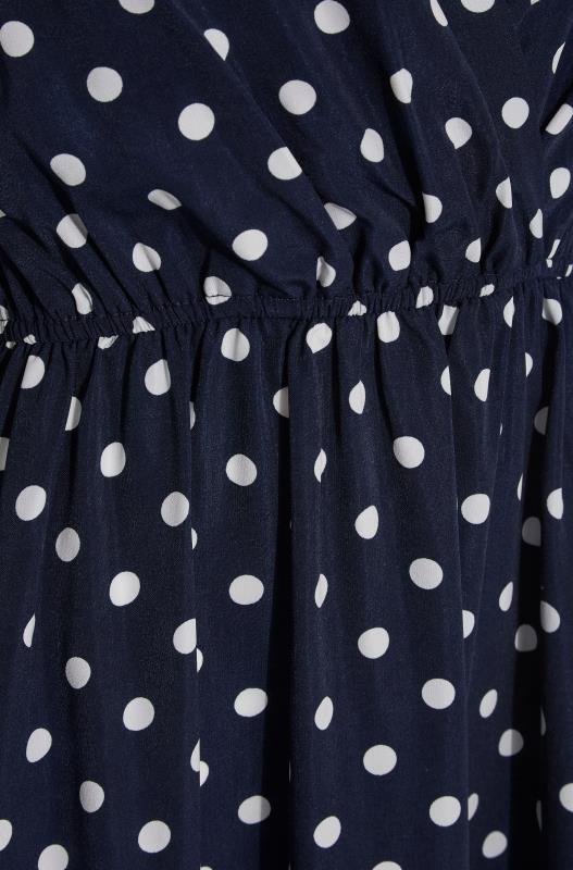 LTS Tall Women's Navy Blue Spot Tie Sleeve Midi Dress | Long Tall Sally 5