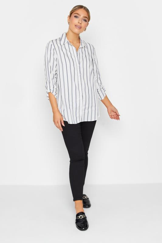 M&Co White & Navy Blue Stripe Tab Sleeve Shirt | M&Co 2