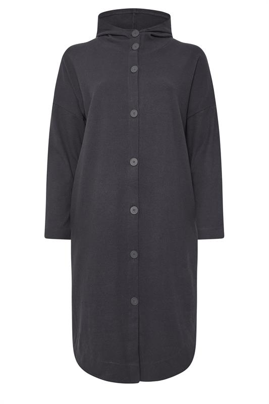 YOURS Plus Size Charcoal Grey Button Through Hooded Jacket | Yours Clothing 5