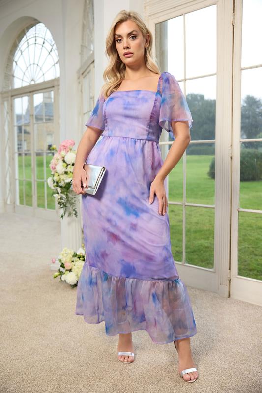 YOURS LONDON Plus Size Purple Abstract Organza Dress | Yours Clothing 1