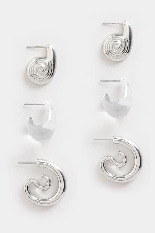 YOURSET 3 PACK Silver Tone Mixed Swirl Earrings | Yours Clothing 1