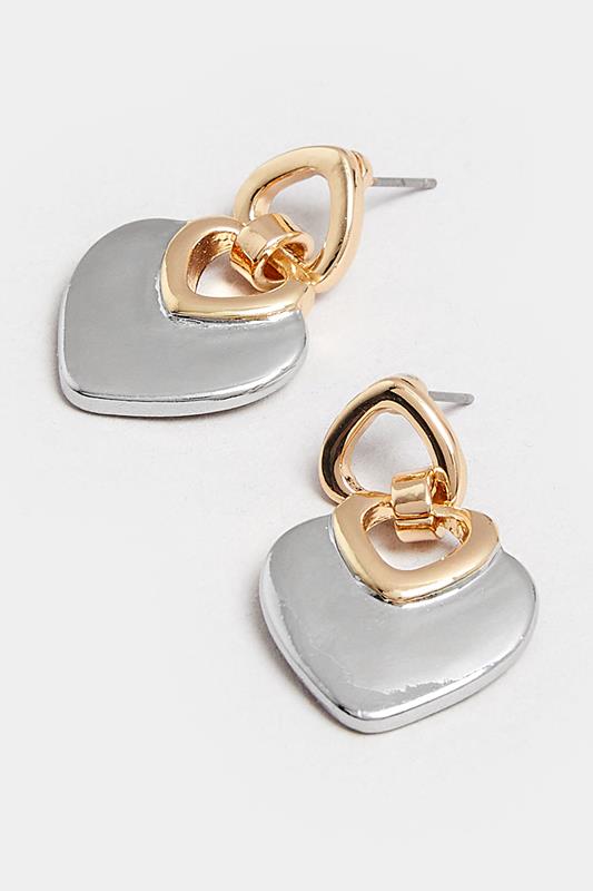 Two Tone Gold & Silver Heart Drop Earrings | Yours Clothing 2