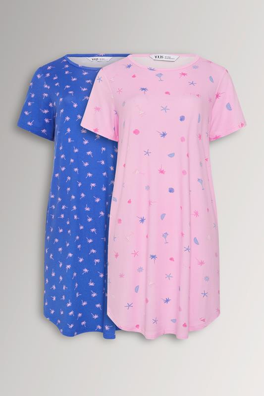  YOURSET 2 PACK Curve Pink Soft Touch Palm Tree Nightdresses