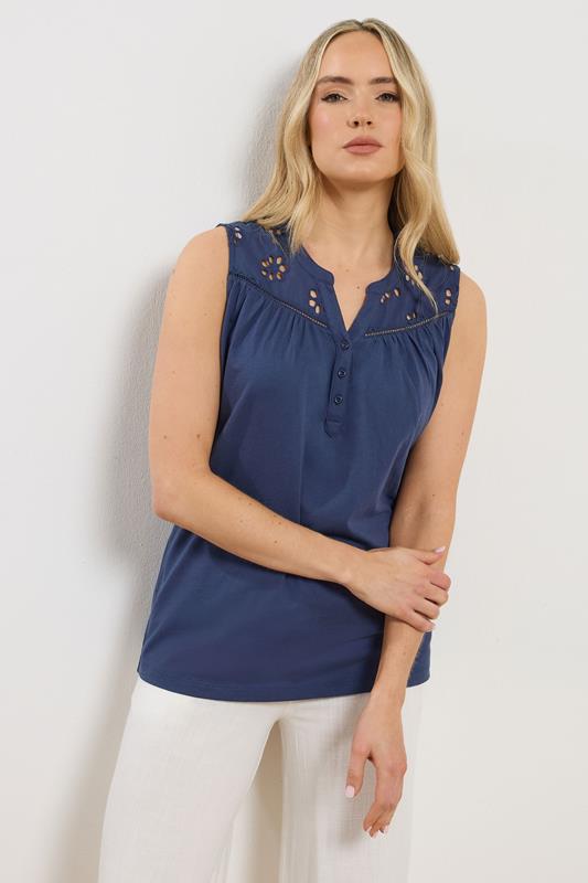 LTS Tall Navy Blue Embroidered Cotton Vest