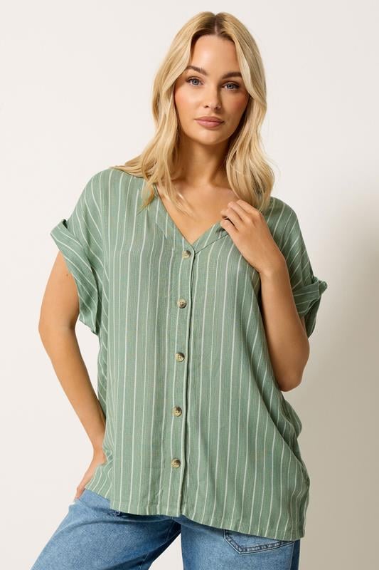  M&Co Green Stripe Print Short Sleeve Blouse