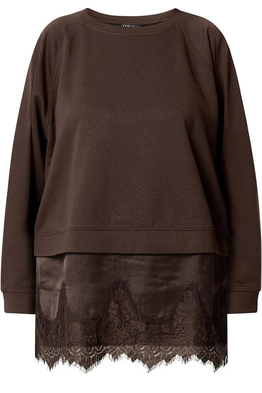YOURS Plus Size Chocolate Brown Lace 2-In-1 Jumper | Yours Clothing 5